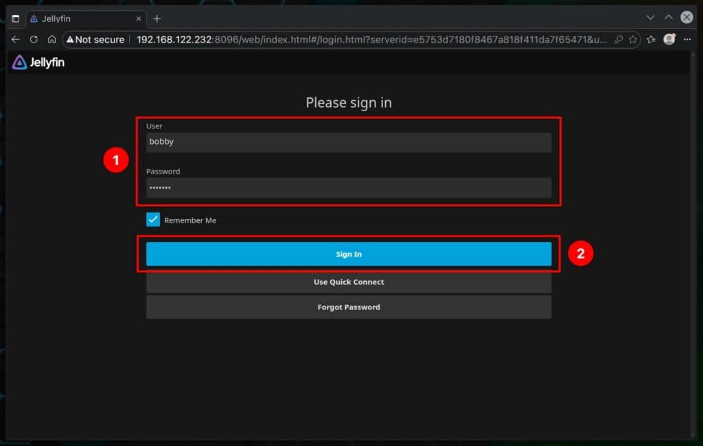 Log in to the server.