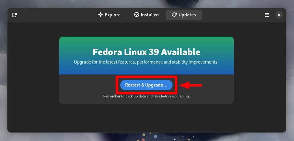 Reboot to perform the upgrade to Fedora 39.