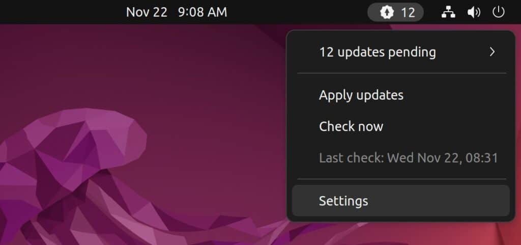 Linux Updates Indicator GNOME's extension on Debian / Ubuntu.