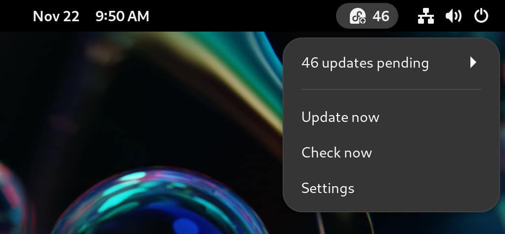 Fedora Linux Update Indicator GNOME’s extension.