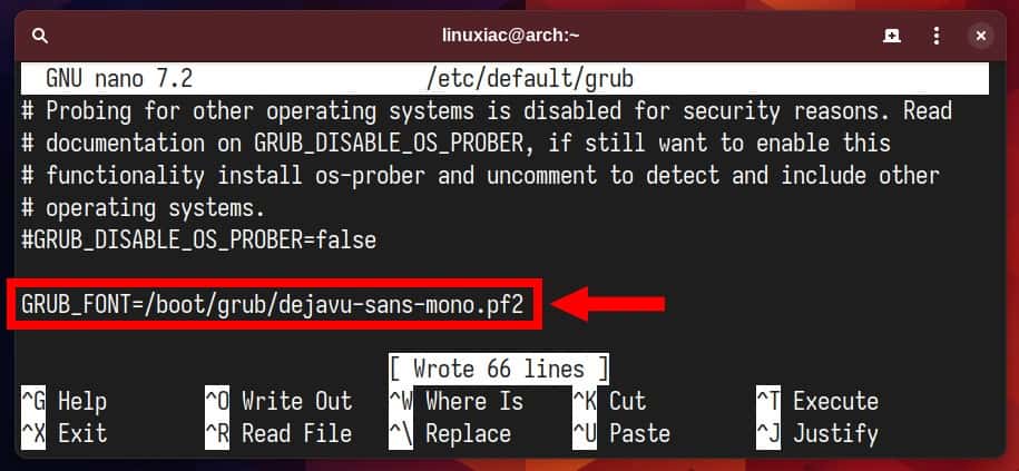 Specify the absolute path to the PF2 font file used by GRUB.