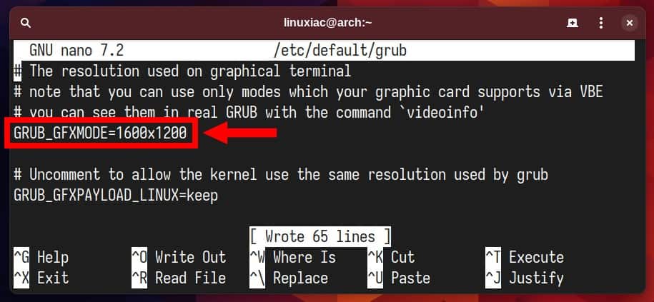 Setting up the GRUB screen resolution.