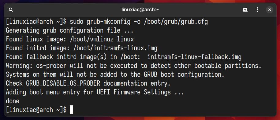 Update the GRUB configuration