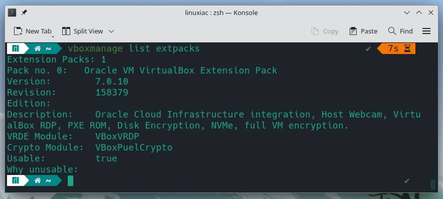 Verify the installed VirtualBox Extension Pack version.