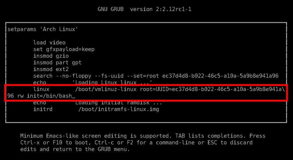 Changing boot parameters in Linux.