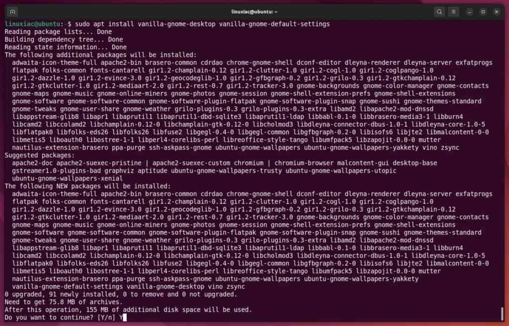 Install vanilla GNOME on Ubuntu 22.04 LTS