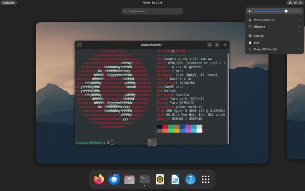 Ubuntu 22.04 LTS with vanilla GNOME desktop.