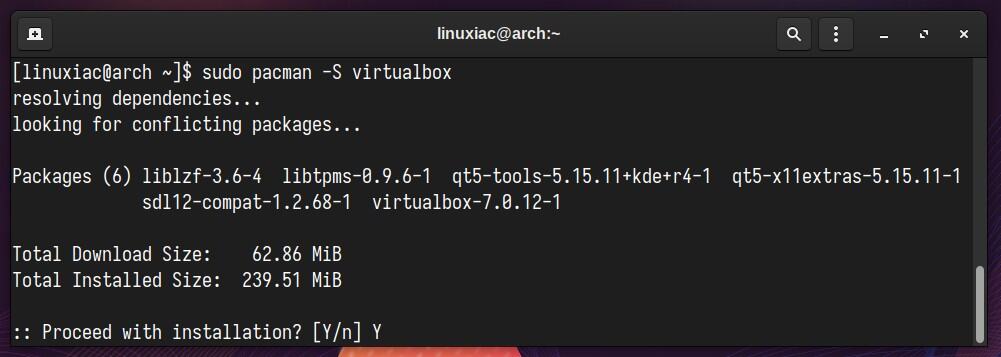 Install VirtualBox on Arch Linux.