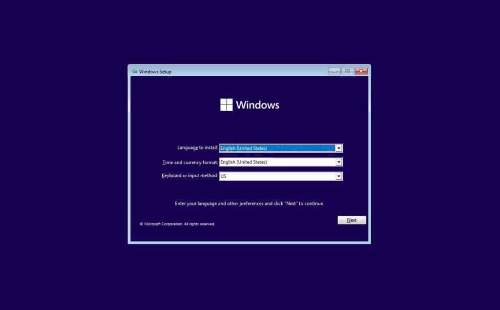 Start a Windows installation.