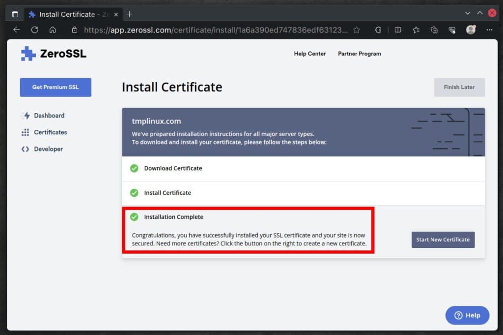 Test your ZeroSSL certificate.