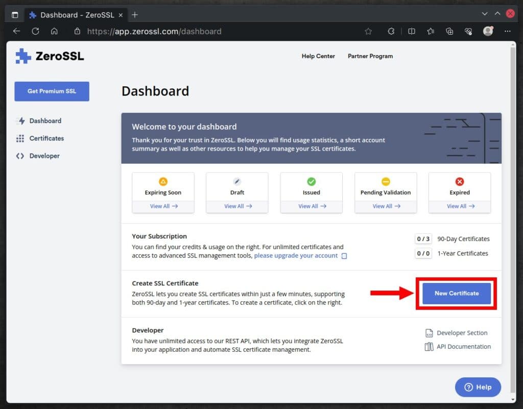 Create a New SSL Certificate