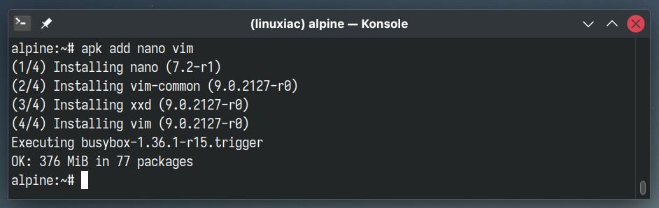 Install multiple packages simultaneously on Alpine Linux.