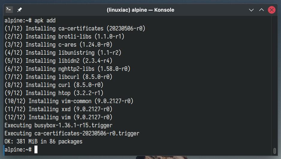 Batch-installing packages on Alpine Linux using the 'world' file.