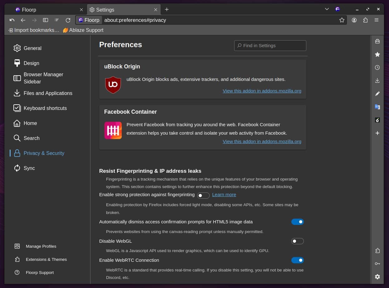 Floorp: Web Browser Focusing on Privacy and Customization