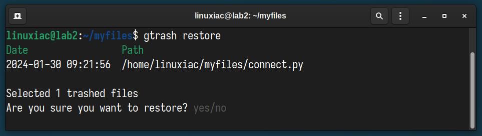 Restore files using TUI.