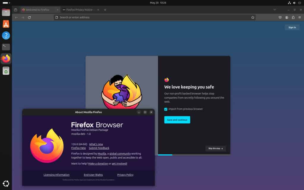 Mozilla Firefox was installed and run on Ubuntu 24.04 LTS as a native DEB app.