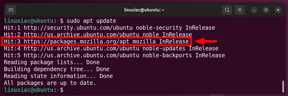 Install Firefox from Mozilla's repo on Ubuntu 24.04 LTS.