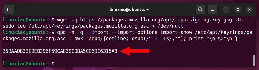 Import the Mozilla APT repository signing key.