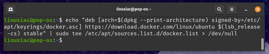 Add the official Docker repository to Pop!_OS 22.04.