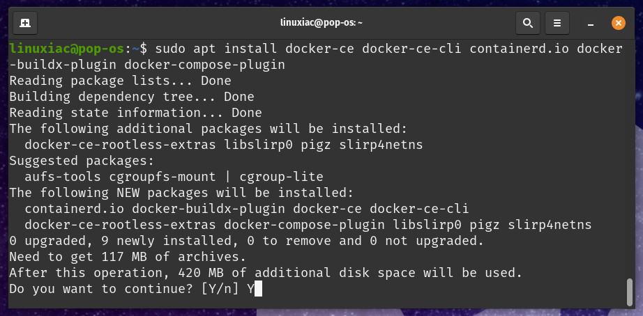 Install Docker on Pop!_OS 22.04 LTS.