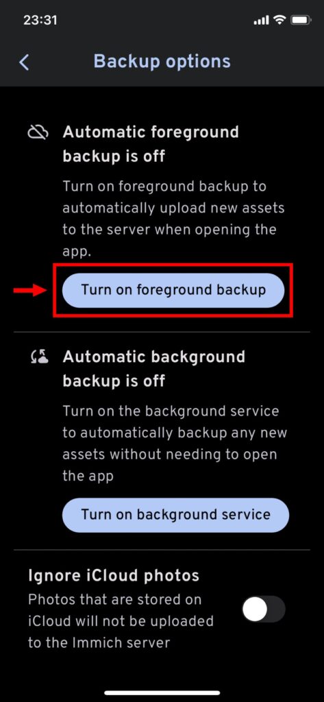 Turn on foreground backup