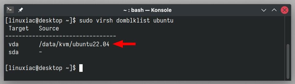 Find the full path of the KVM's VM's disk.