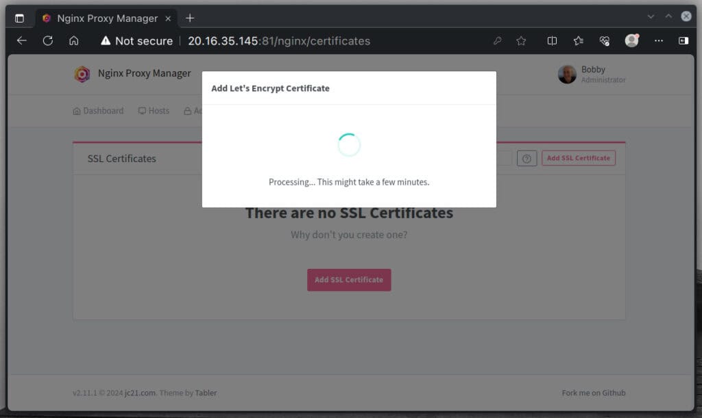 Issuance of SSL certificate.