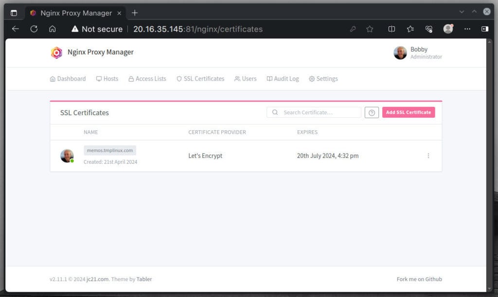 Issuance of SSL certificate.