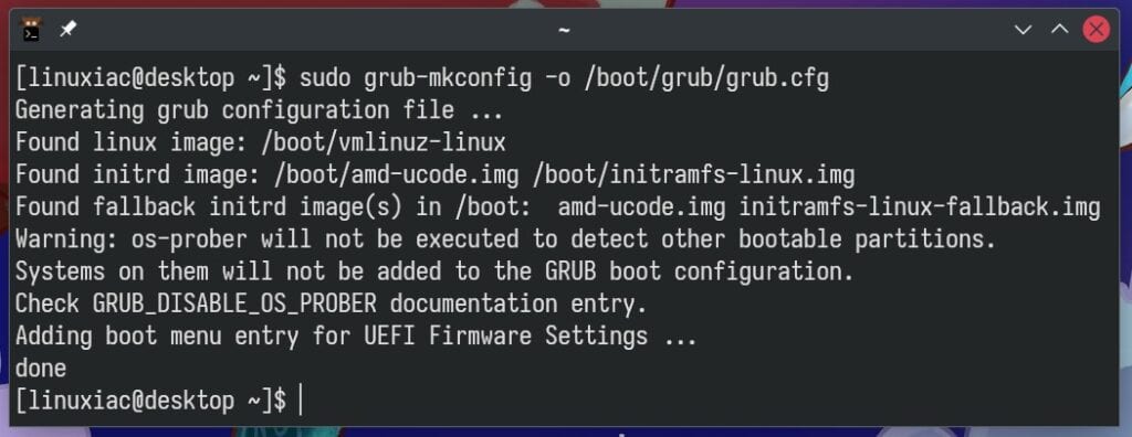 Regenerating the main GRUB configuration file.