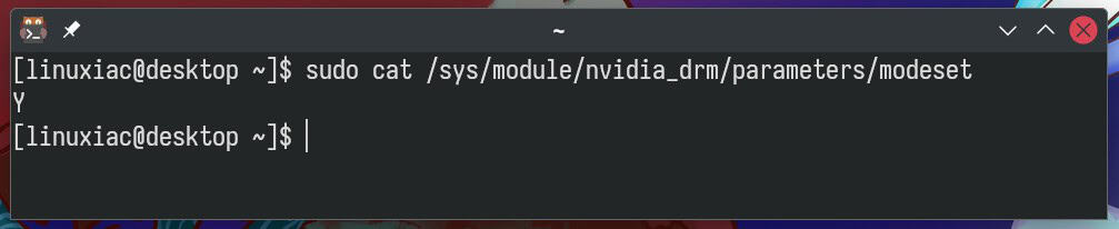 Verifying the NVIDIA DRM settings.