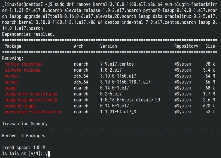 Remove all CentOS 7-related packages.