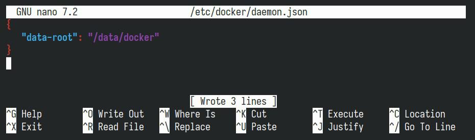 Change the default directory for Docker data storage.