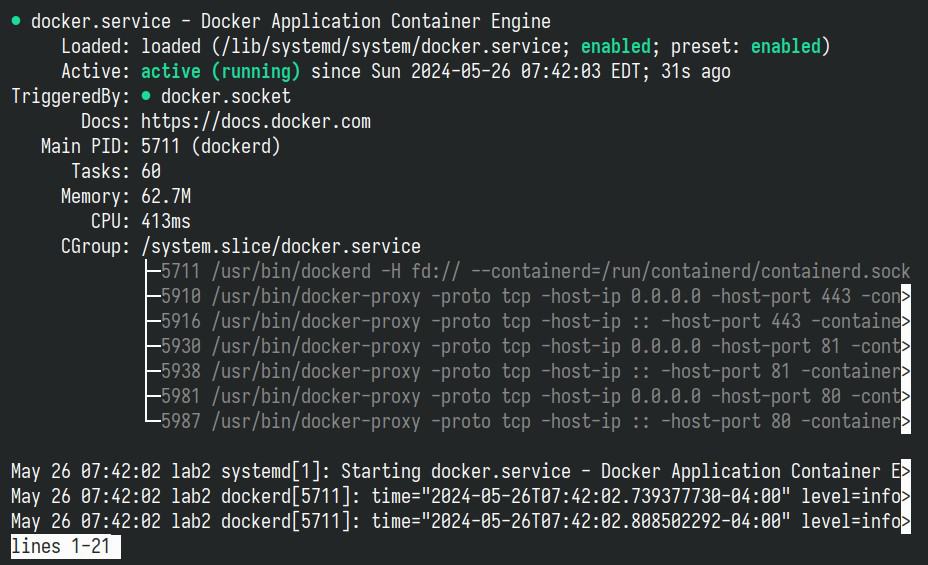 Check Docker's systemd service.