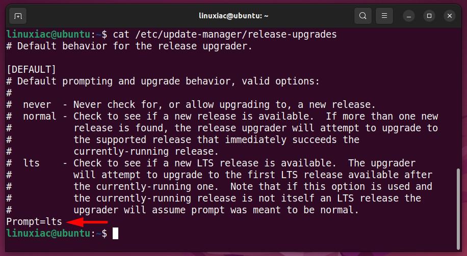 Change the prompt to "lts" in the "release-upgrades" file.