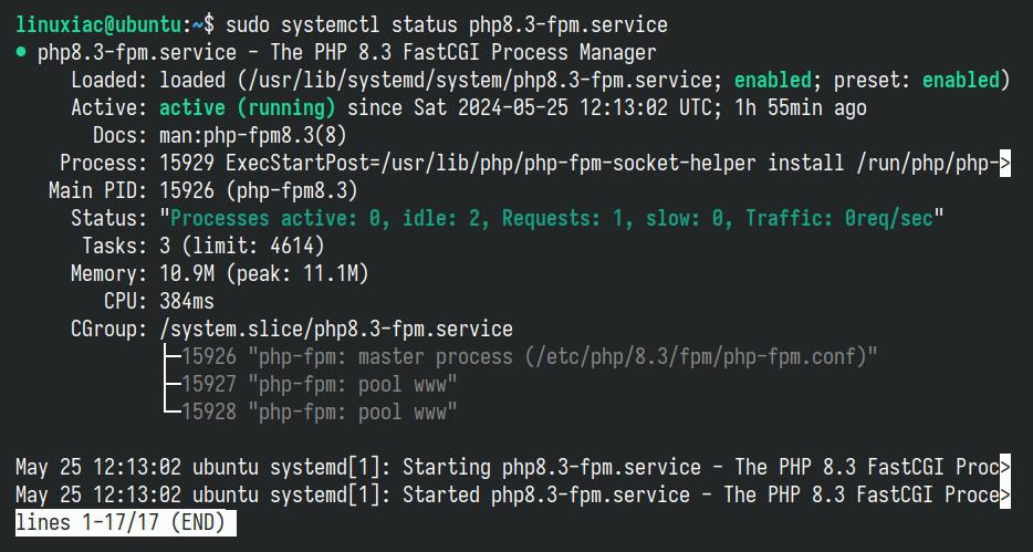 PHP-FPM service is up & running.