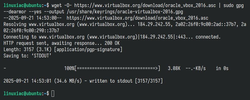 Import VirtualBox’s repository GPG Key.