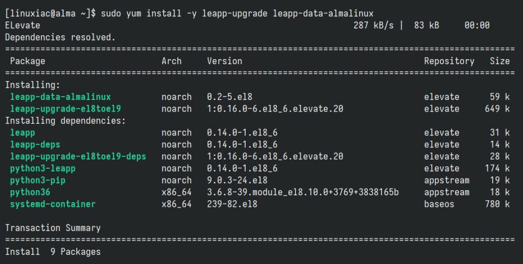 Install Leapp and Alma’s migration data.