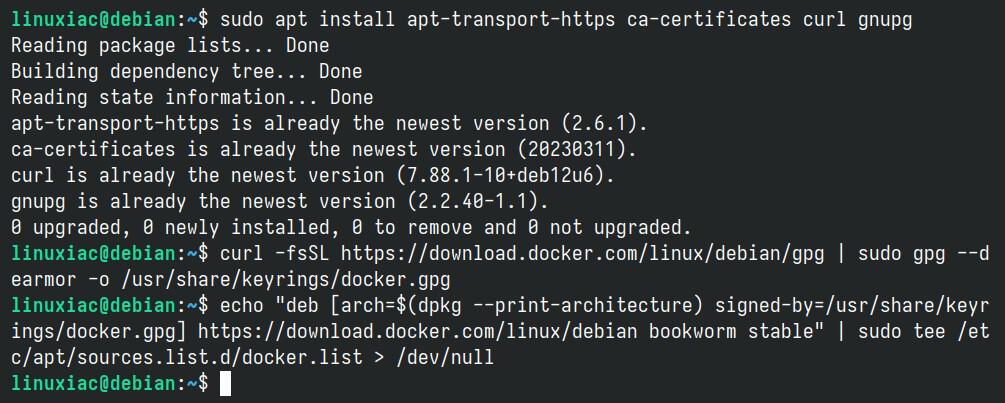 Add the official Docker repositories to Debian 12.