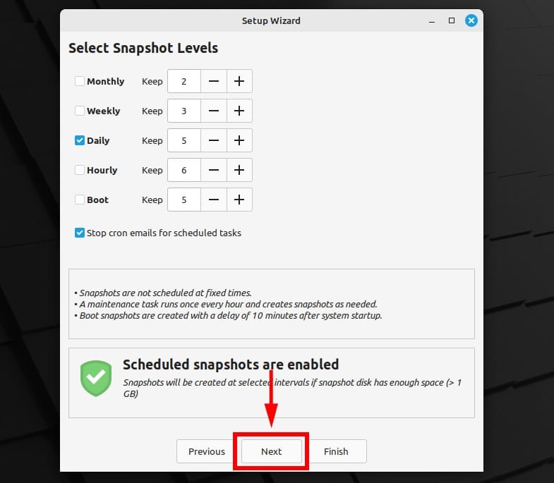 Timeshift initial setting.