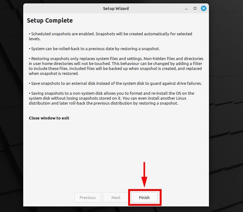 Complete the settings for the Timeshift app.