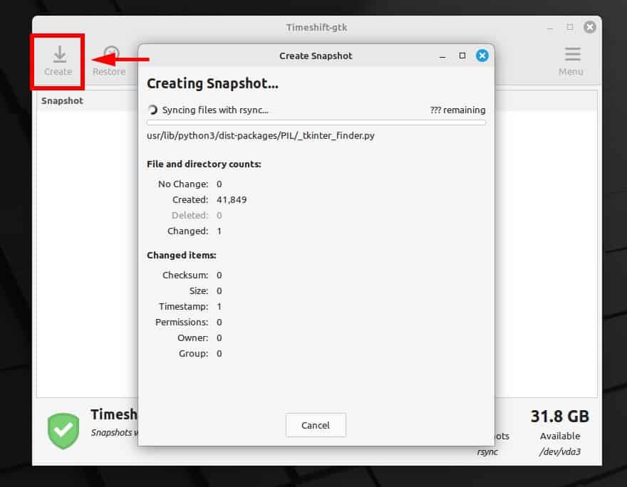 Create a snapshot of the current Linux Mint 21.3 system.