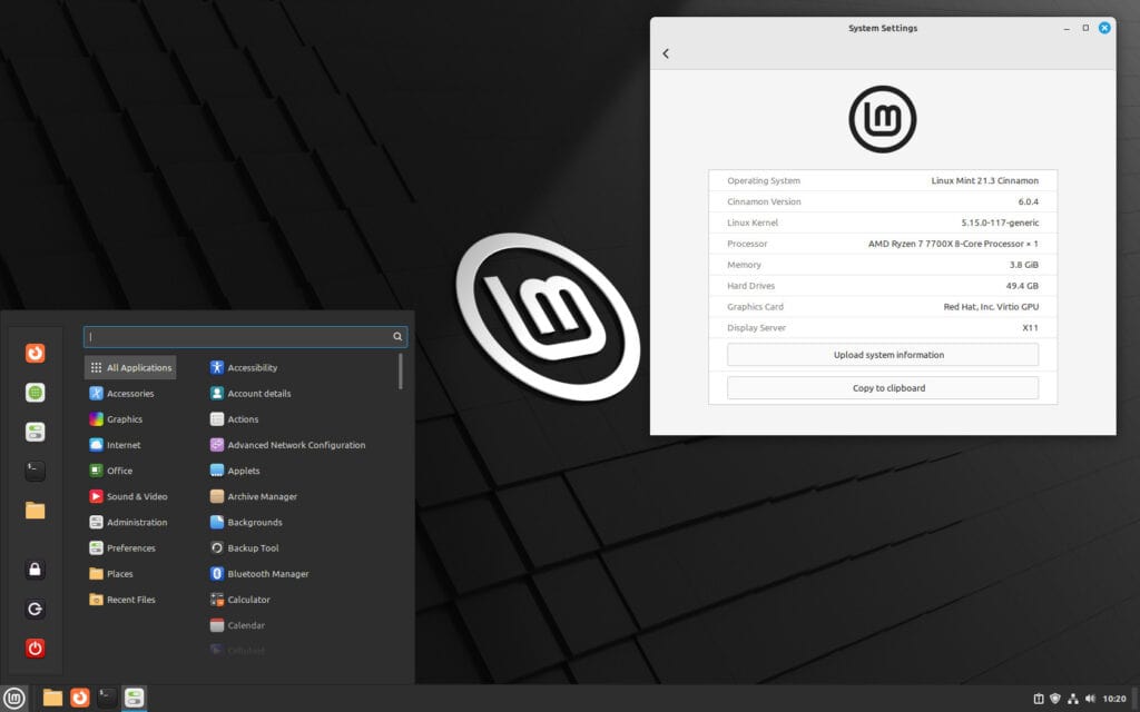 Linux Mint 21.3 before starting the upgrade to version 22.