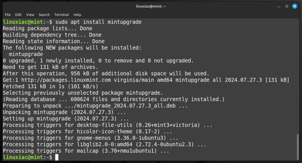 Install the mintupgrade tool.