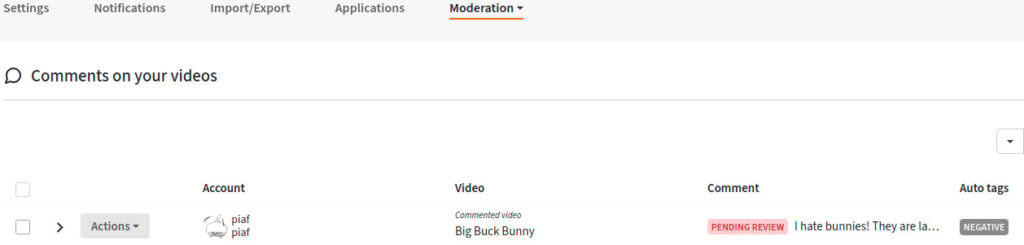 Peertube 6.2 comments moderation.