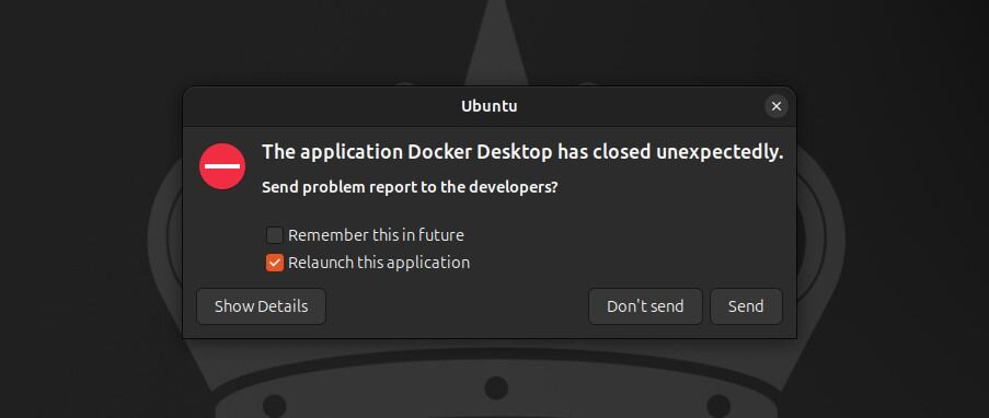 Docker Desktop startup error.