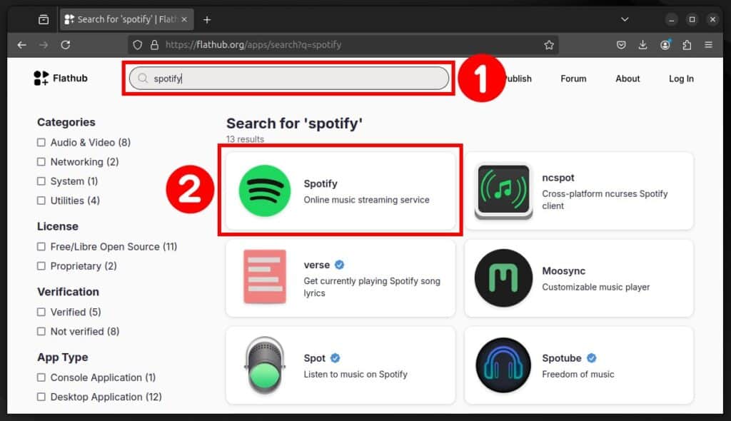 Search for a Flatpak app on FlatHub.