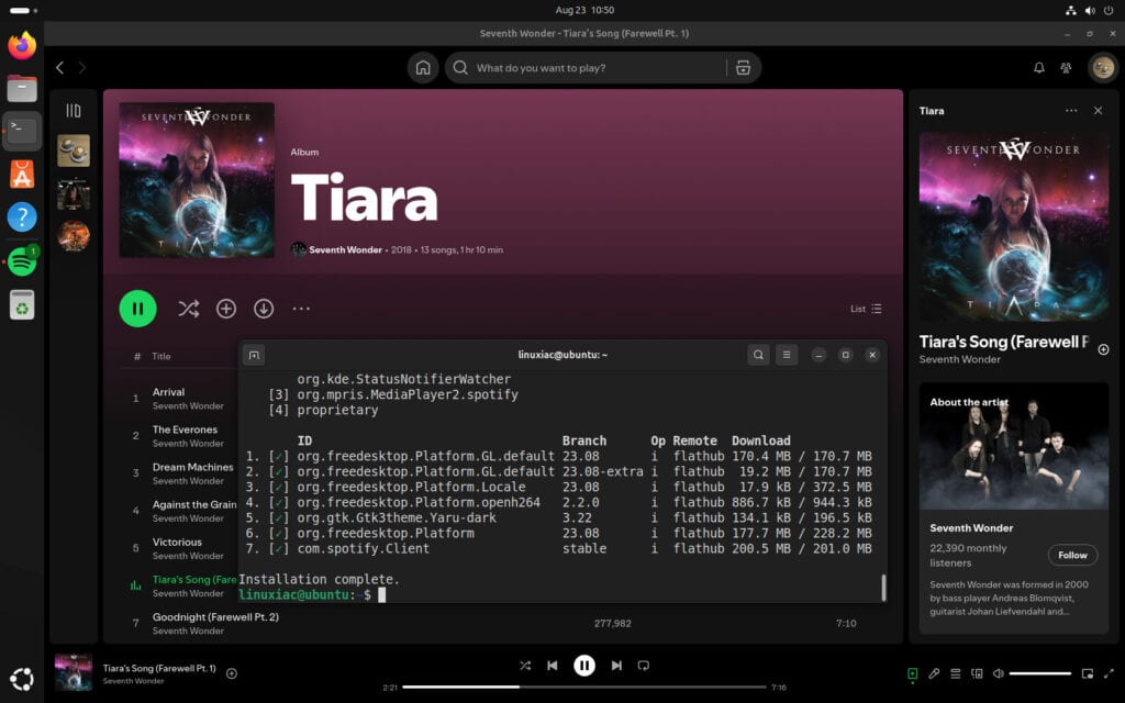 Spotify on Ubuntu 24.04 is installed as a Flatpak app.