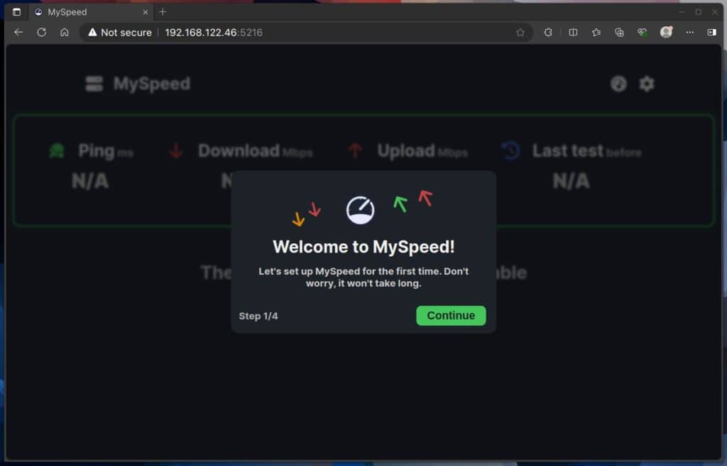 MySpeed welcome screen.