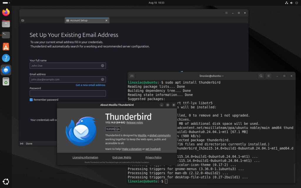 Thunderbird running as a native DEB app on Ubuntu 24.04 LTS.