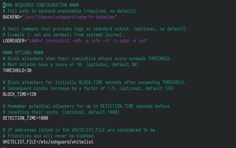 SSHGuard configuration file.